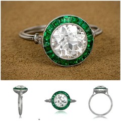 3CT Old European Cut Lab Created Diamond Vintage Emerald Halo Ring 14K Gold Over