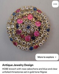 Vintage HOBE Filigree Clip Brooch Ruby Red Aqua & Clear Glass Stones
