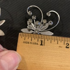 Vintage Flower with Rhinestone Silver Plated Metal Clip Earrings