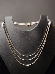 Vintage Three Strand 14.5″ Silver Tone Necklace Statement H Box Chain Unique