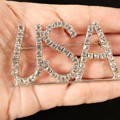 Huge Vintage USA Rhinestone Pin Brooch Patriotic Jewelry Clear Prong Set Stones