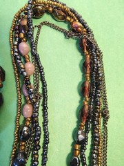 Multi Stranded AMBER Glass & Colorful GLASS Beaded Knotted Chain Necklace