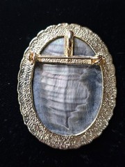 Vtg Brooch/Pendant Carved Cameo Guardian Angel Abalone Shell Gold Tone Oval