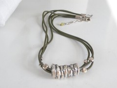 Silpada Sterling Silver 925 Green Leather Station Necklace