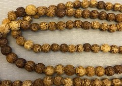 Antique Asian Hand Carved Lotus Bead Necklace Triple Tiered Dyed Bovine Bone