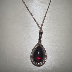 Vintage Garnet Stone, 14K Rose Gold 17 inch Delicate Chain