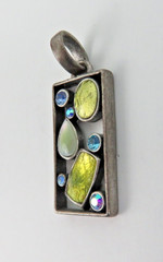 Vintage Artisan Mosaic Colorful Mixed-Stone Boho Eclectic Jewelry Pendant