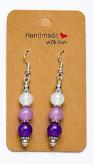 Handmade Glass Bead Drop Earrings Set of 3 Pink Blue Purple Hypoallergenic NEW