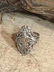 35. Vintage 925 Sterling Silver Hand Crafted Filigree Rhombus Ring 5.25s, 3.1g