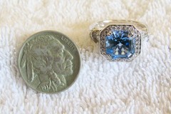 Sterling Silver & Faceted Blue Stone & Cubic Zirconia Matching Pendant & Ring