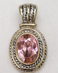 Vintage Crystal CZ Pink Topaz Gold & Silver Tone Detail Earrings & Pendant Set