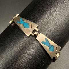 Vintage Taxco Sterling Silver Bracelet Turquoise Inlay IR Eagle 3 Mexico 6.75 in