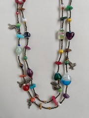 Handcrafted Boho Fun Chunky Glass Beads Charms Long Necklace New NWOT 34″ Fish