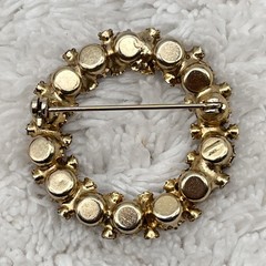 Vintage Brown Rhinestone Circle Brooch Sparkly Autumnal Glass Stones 1.5″