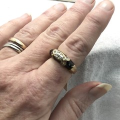 Vintage 18K HGE Gold Plated Black Enamel & Rhinestone Ring varied sizes