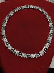 Vintage 925 Sterling Silver Onyx Clear Cubic Zirconia Elegant Statement Necklace