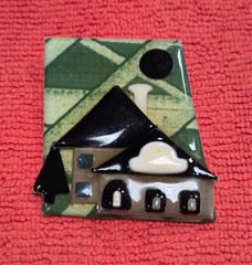 Vintage House Pins by Lucinda Green & Black Home Full Moon in Sky Pin / Brooch