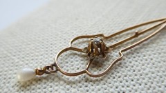 Antique Edwardian Lavalier 10K Gold 2mm Diamond Seed Pearl Pendant Art Nouveau