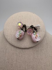 Vintage VOGUE – Pink Glass Crystal Faceted Bead – dangle drop CLIP EARRINGS