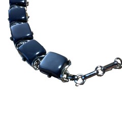 Coro Choker Necklace – Blue Square Pendant Link Silver Tone – 16″ Total Length