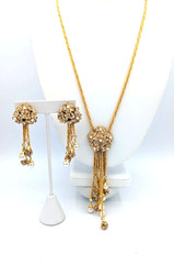 Vintage Rhinestone Tassel Necklace Earrings Set Glass Pearl Dangle (READ)