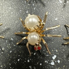 Vintage Spider Brooch Pin Red Pink Orange Blue Green Plastic Faux Pearl Set 12