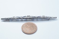 ANTIQUE ART DECO PLATINUM DIAMOND SAPPHIRE NAVETTE SHAPE BROOCH c1920