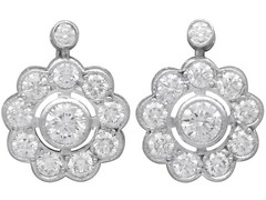 Antique 2.25Ct Diamond and 18k White Gold Cluster Earrings Circa 1930