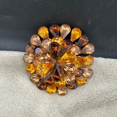 Vintage Rhinestone Brooch Orange Brown Gold Tone Layered Sparkle