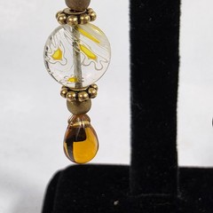 Dangle Earrings Yellow & White Lampwork Glass Beads Amber Teardrop Bead Accents