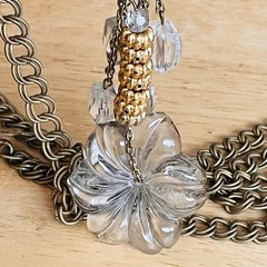 Vintage Signed Miriam Haskell Glass Flower & Bead Necklace Lariat Huge! 46”
