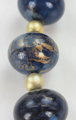 Vintage Gold And Blue Beaded Necklace 24 in Spring Ring Clasp