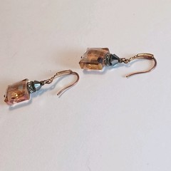 Vintage Square Faceted Crystal Rose Gold Fashion Earrings PLZ READ