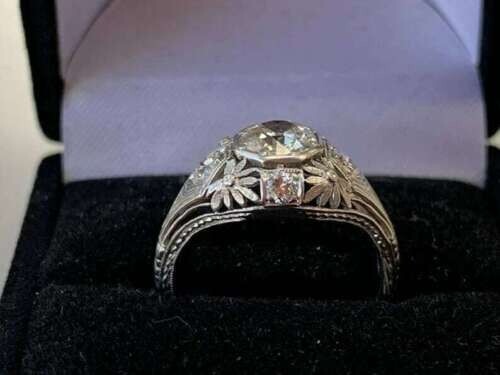 Art Deco 2.2Ct Lab Round Created Diamond Filigree Wedding White Gold Filled Ring