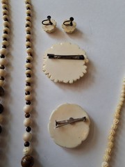 Vintage Carved Necklaces Earrings And Old Brooches.
