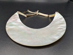 Vintage Carved Mother of Pearl Bib Necklace and Elephant Head Bangle Bracelet