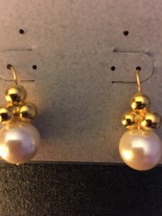Vintage Casual Corner Earrings Gold Tone Ball With Faux Pearls-Dangle