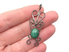 Vintage Navajo Old Pawn Sterling Malachite Pendant Native American Jewelry