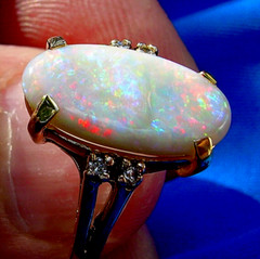 Original EARTH MINED OPAL DIAMOND Deco Engagement Ring SOLID 14K GOLD Solitaire