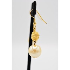 Vintage Pearl Drop Dangle Earrings Brushed Gold Beaded Ball Elegant 1980s BinU