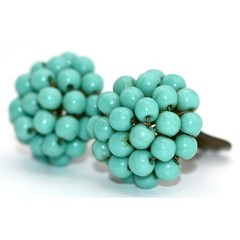 Vintage Signed Miriam Haskell Turquoise Bead Bracelet & Clip On Earrings Set