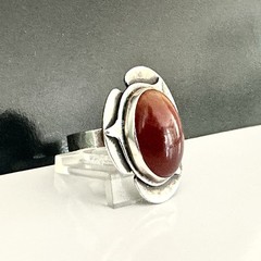 Bold Long Vintage Mid Century Modernist Sterling Silver 925 Carnelian Ring
