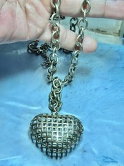 Vintage Gold Tone Caged Hollow Heart Pendant Necklace, 29.5″