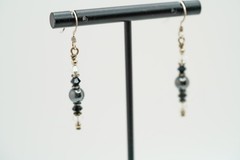 Vintage 4.5cm Hematite Sterling Silver Dangle Earrings JB40