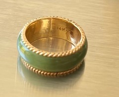 Vintage 14k Solid Gold Eternity Jade Band Size 5-1/2 Never Worn. 4g