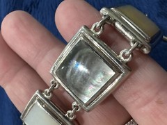 Vtg Signed NF Chapal Zenray Sterling Silver 925 Mother Of Pearl Panel Bracelet