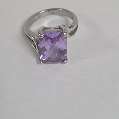 Modernist Rectangular LIGHT Amethyst Faux Stone 925 Silver Ring Size 7.75