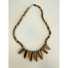 Vintage Tiger’s Eye Beaded Bib Necklace 17″ Large Gemstones Statement Boho Chic