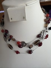 Vintage Lia Sophia “Medici” Necklace/ Silver Tone/ Colorful Beads -Reds & Browns
