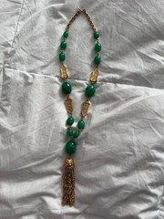 VINTAGE CROWN TRIFARI L’ORIENT ASIAN INSPIRED JADE TASSEL NECKLACE
